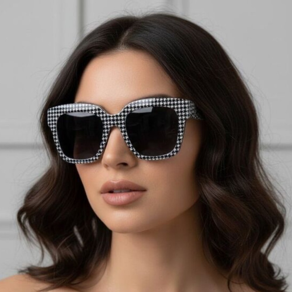 Dolce & Gabbana Black & White Houndstooth Oversized Sunglasses